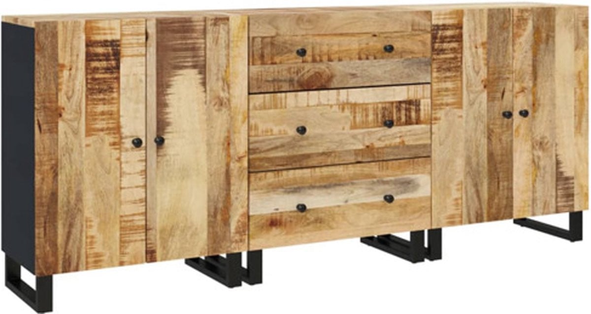 vidaXL Set van 3 Dressoirs van Ruw Mangohout