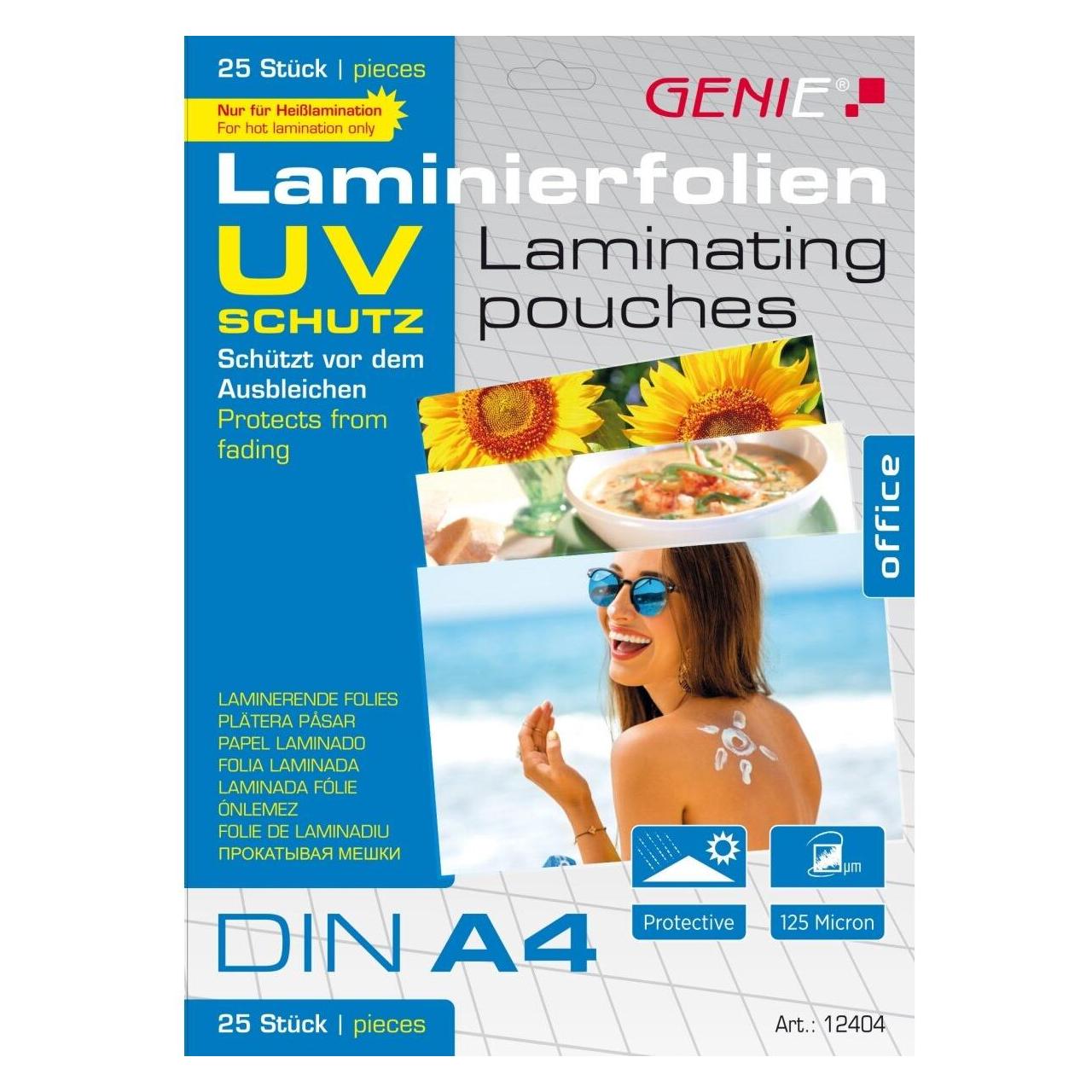 Genie Laminiertaschen 4 Folien mit UV Schutz. (A4, 25 Stk., 125 µm) (12404)