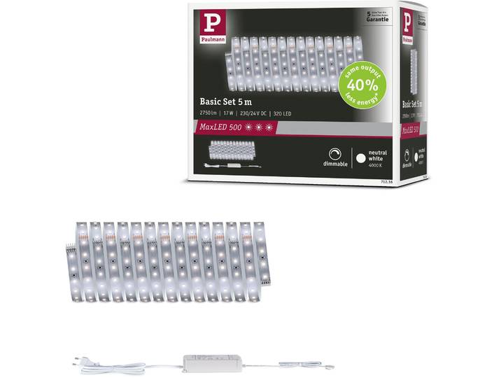PAULMANN LED-Streifen MaxLED 500 LED Strip Neutralweiß Basisset , silber (silberfarben), Dioden 320 Stk., Gesamtlänge 7,5m, Lichterketten, LED-Streifen