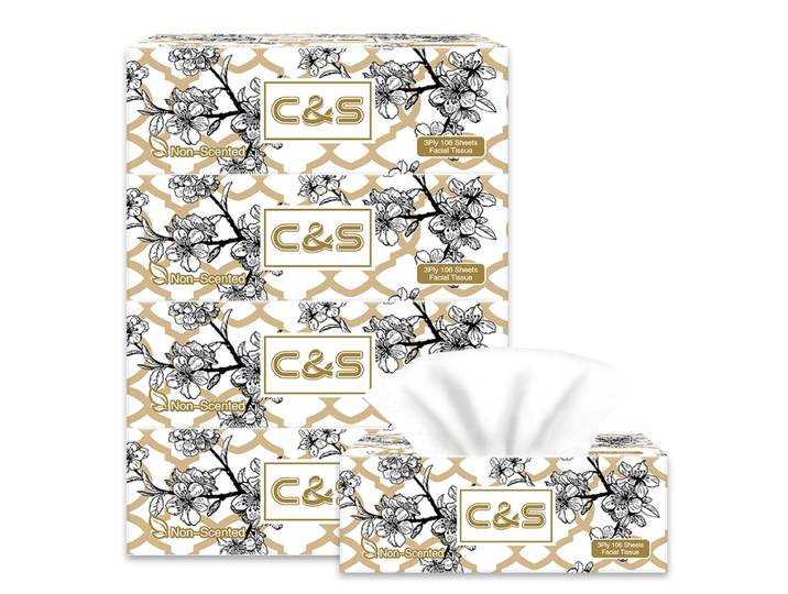C&S Mouchoirs en boîte, doux et respectueux de la peau, 3 plis, 424 feuilles (4 boîtes × 106 feuilles)