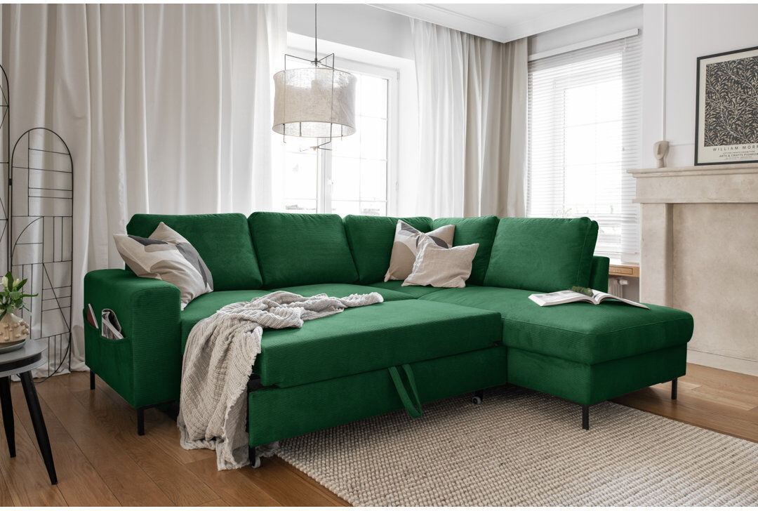 MiuForm Lofty Lilly 6 seater Corner Sofa Bed Emerald Green 84cm H X 237cm W X 197cm D