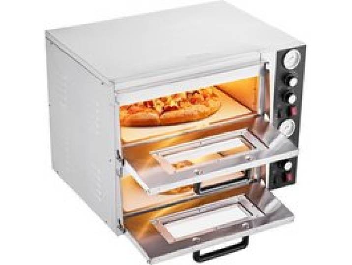 VEVOR elektrischer Pizzaofen für 457 mm Pizza 2500 + 2500 W Pizzabackofen bis 450 °C, Pizzamaker mit Zeit- und Temperaturregelung & Doppelkammer, Pizzabackmaschine Pizzamaschine multifunktional
