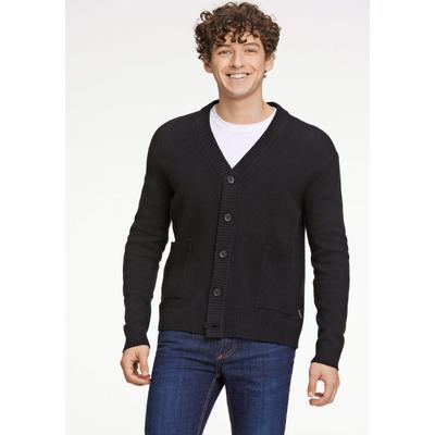Cardigan LINDBERGH "Cardigan Comfort Fit", Herren, Gr. S, schwarz, Obermaterial: 80% Wolle, 20% Nylon, unifarben, Strickjacken