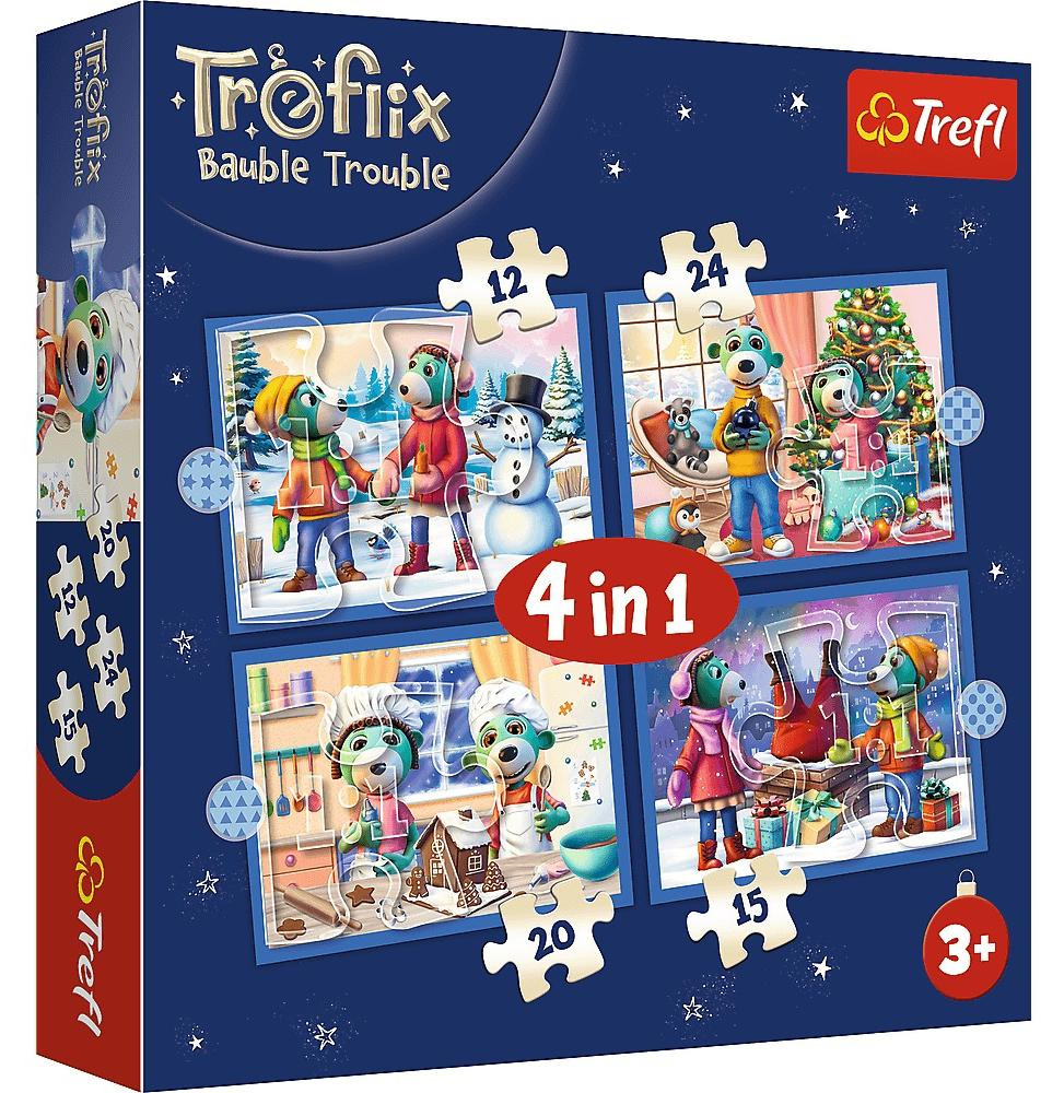 Trefl 4-in-1 puzzel Het sneeuwt bij de Trefliks 34657