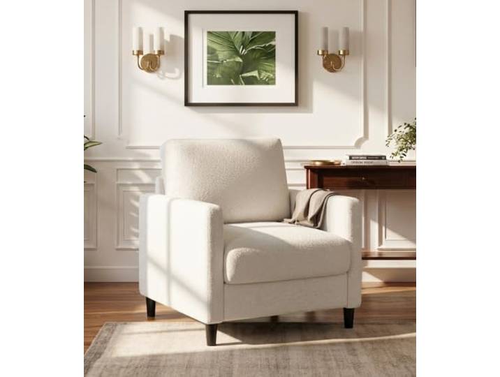 Domusensus Sessel Wohnzimmer Sofa Couches, Bequeme Lesesessel Bequem, Teddy Fleece Couch, Werkzeugfreier Aufbau Couches für Wohnzimmer, Ganzholz 1er Sitzsofa für Wohnzimmer, Büro, Beige