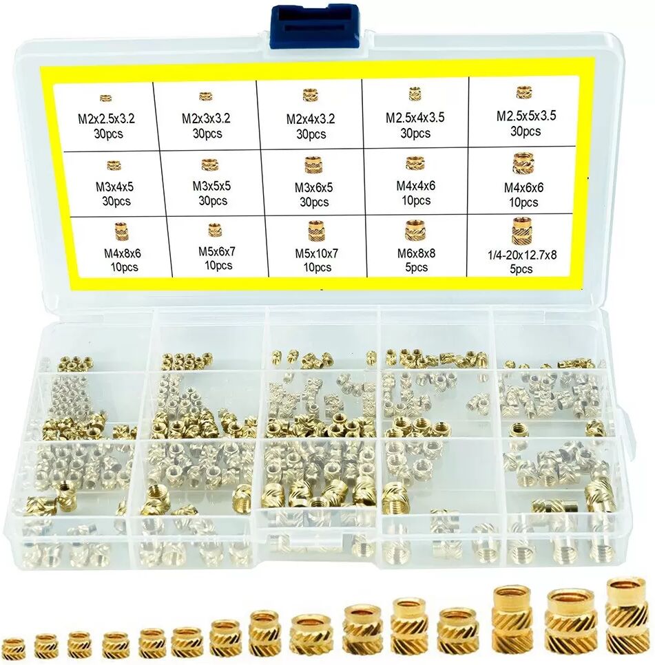 INF Kit d'écrous à insert fileté moleté 300 pièces - Assortiment d'écrous à insert thermique en laiton