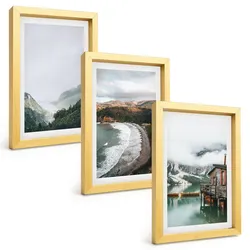 BILDER SET 3er Set - 20x30 cm Goldrahmen - Berge, Strand, Wolken, Wasser