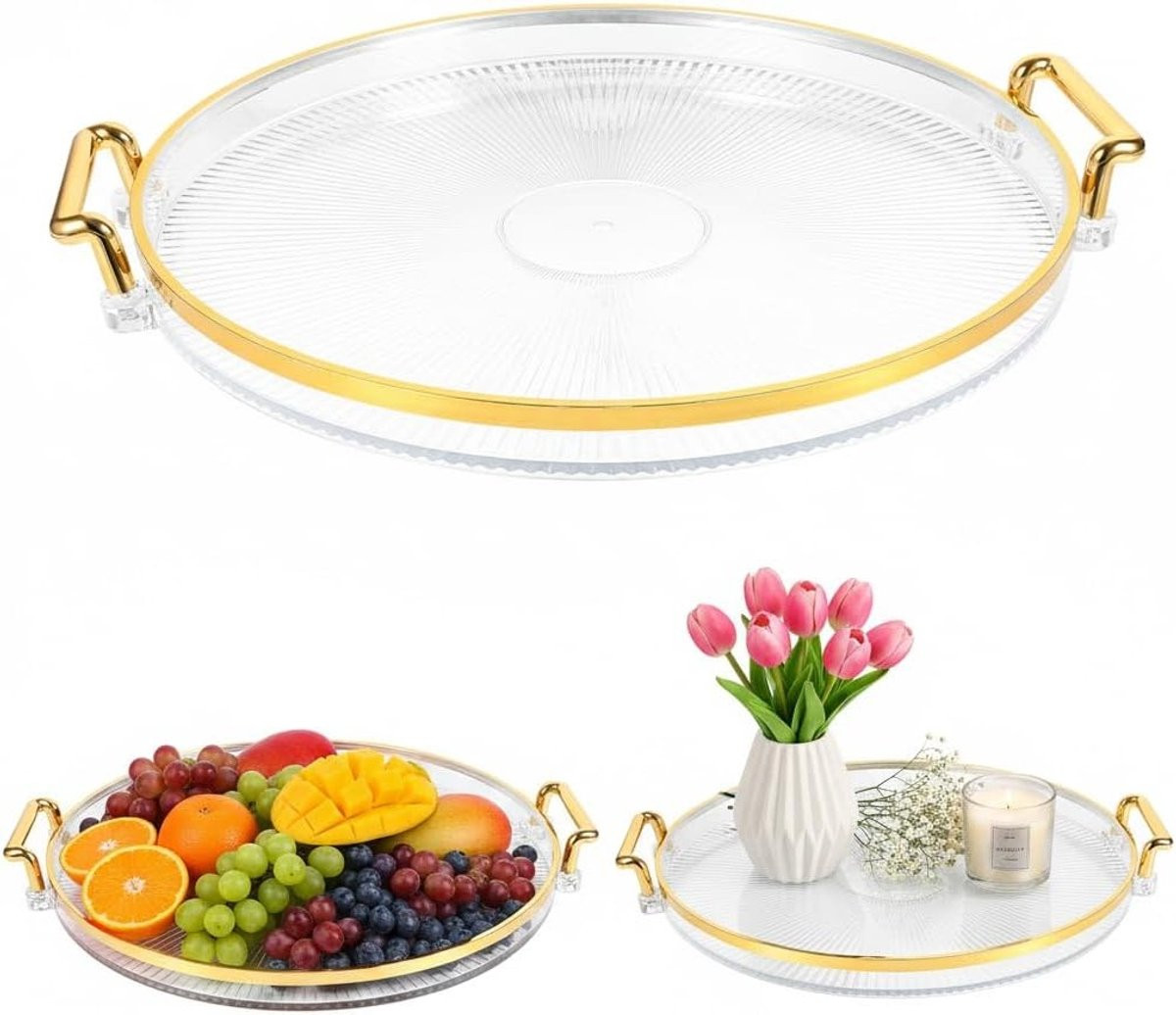 Decoratief rond gouden dienblad van plastic voor thee en fruitopslag