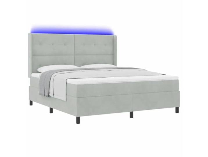 KKgypkn Boxspringbett mit LED-Beleuchtung, Samt, Hellgrau, 180 x 200 cm, inklusive Matratze