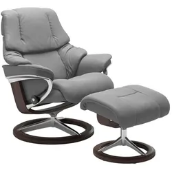 Stressless Sessel mit Hocker Reno Signature Leder Grau Batick Wild Dove S (Small)