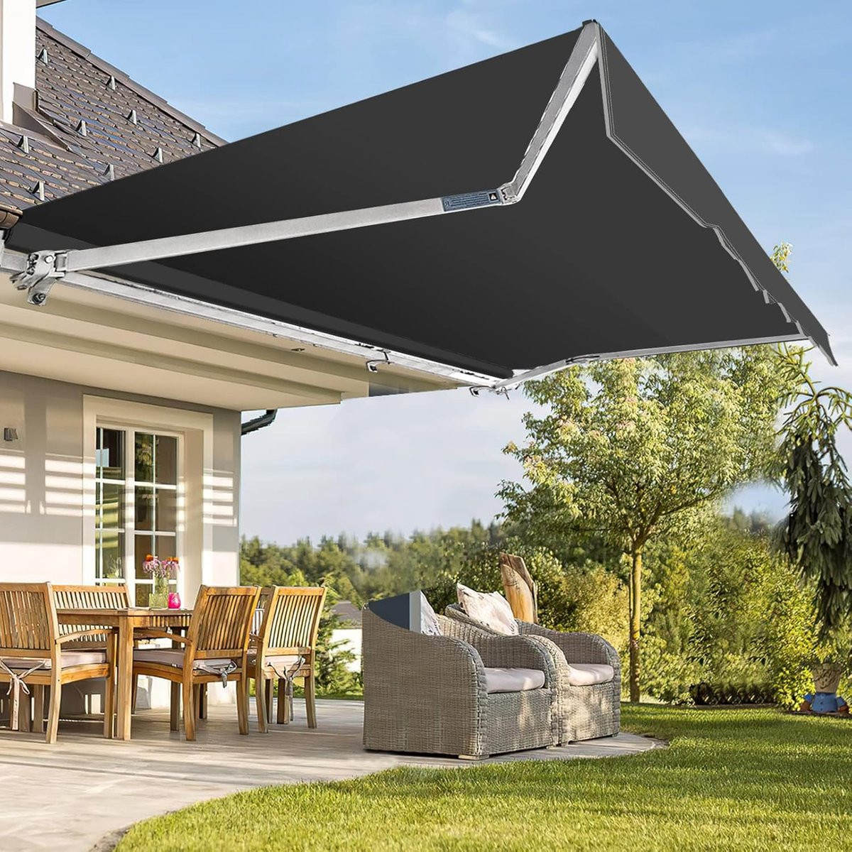 Grijs Zonnescherm met arm - Handmatig verstelbare luifel - 300 x 250 cm