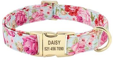Pet Hub Custom Floral Dog Collar & Leash Set Personalized Pet ID Collar For Small, Medium, Large Dogs M 2