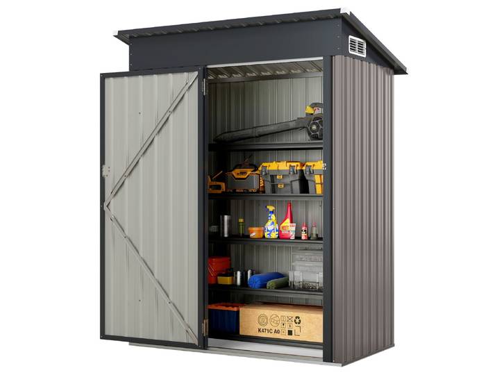 Tuinhuis Metaal 150 x 90,5 x 185 cm 1,5 m³ Gereedschapsruimte met Zadeldak Lichtgrijs