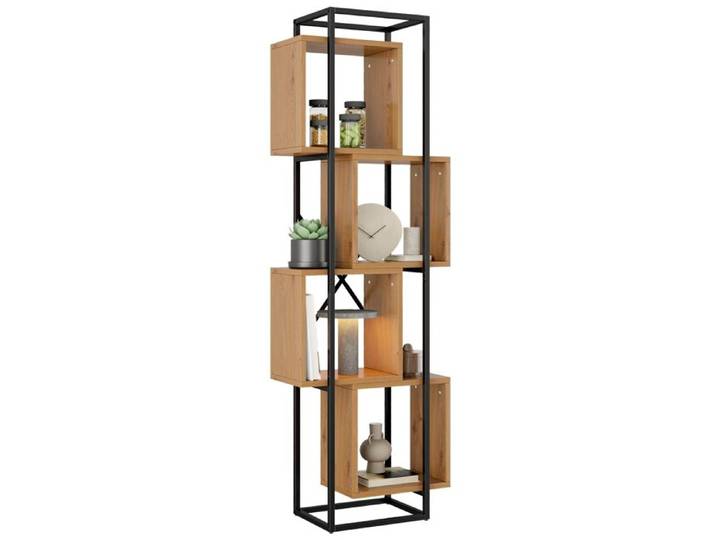 Bibliothèque étagère 59x30x180 cm Métal MDF 4 niveaux empilable rangement livres déco salon cuisine anti-basculement