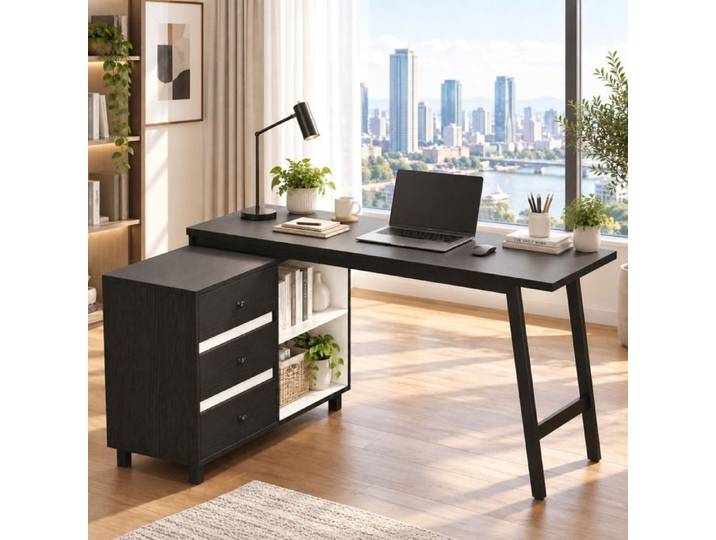 Bureau d'ordinateur Table de Bureau Informatique Table d'Étude Moderne PC Table de Travail pour Bureau à Domicile Noir