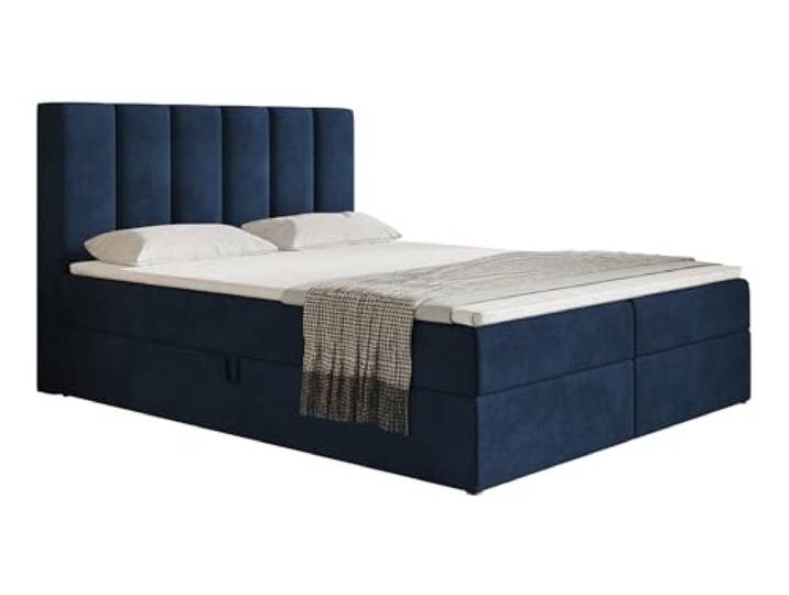 Emporius Boxspringbett 180x200 cm Foro - Doppelbett mit Lattenrost & Topper, Bettkasten, Bonell-Matratze - Blau (Kronos 09)