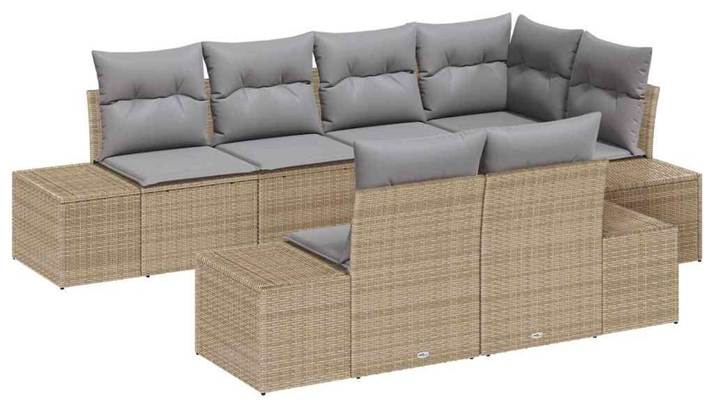 Gartenbank - Terrassenmöbel - Modulares Lounge-Set für 7 Personen, wetterfest, aus Poly-Rattan, mit hellgrauen Kissen