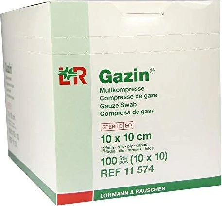 Gazin Mullkomp.10x10 cm steril 12fach 10x10 St Kompressen