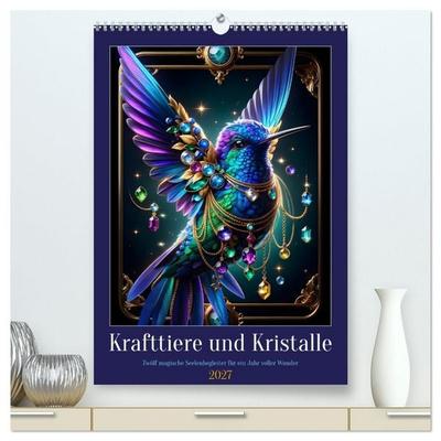 Krafttiere und Kristalle (hochwertiger Premium Wandkalender 2027 DIN A2 hoch), Kunstdruck in Hochglanz