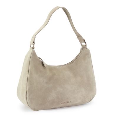 Schultertasche ELBSAND "Handtasche, Shopper, Ledertasche, Tragetasche, Damentasche", Damen, Gr. B/H/T: 32cm x 19cm x 11cm, beige (sand), Rindsleder, clean, unifarben, Taschen Schultertasche, aus weichem Veloursleder