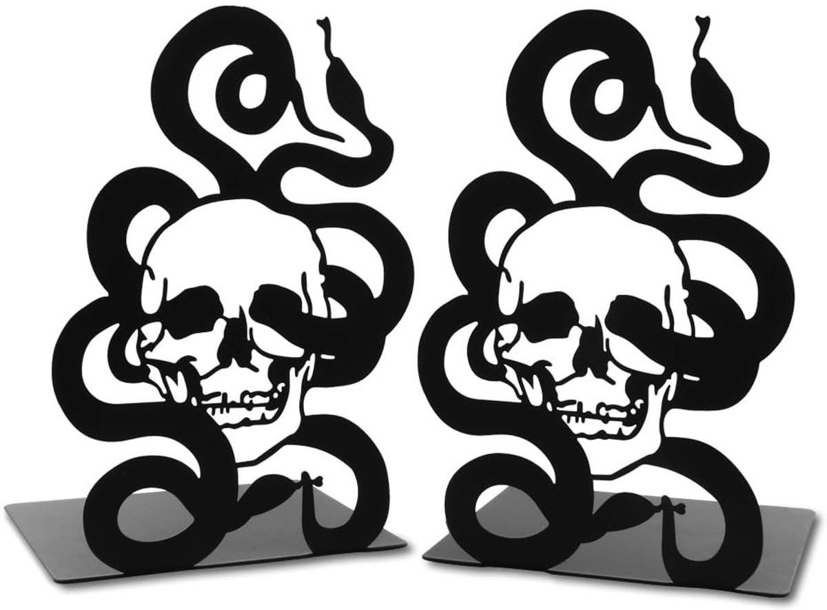 Allecto Skull Boeksteunen - Decoratieve Boeksteunen - Zwart - 1 Paar