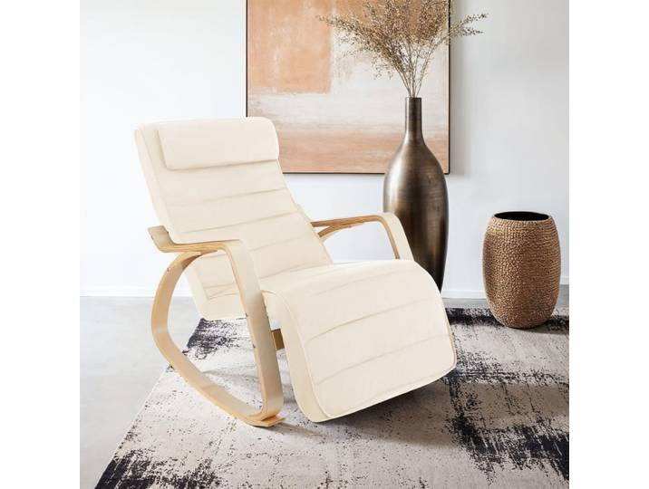 Fauteuil à bascule bouleau acier rembourrage coton confortable, beige