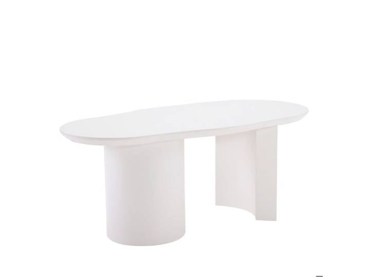 Table basse blanche 100 cm en MDF laqué plateau asymétrique et pied cylindrique