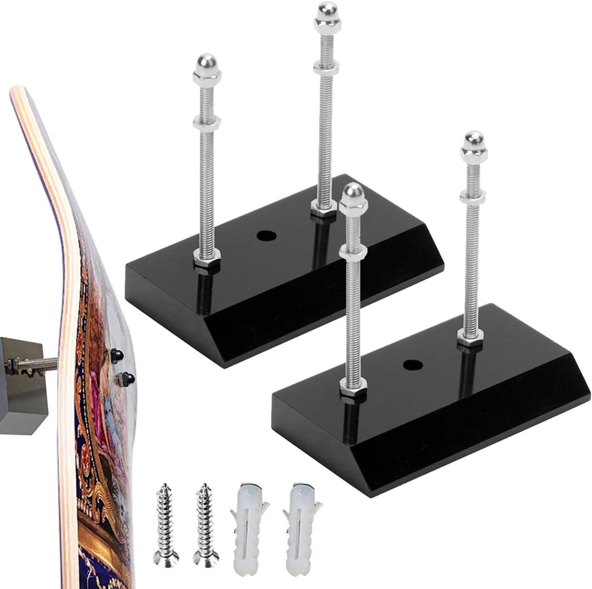 Set van 2 transparante wandhouders voor longboard en skateboard