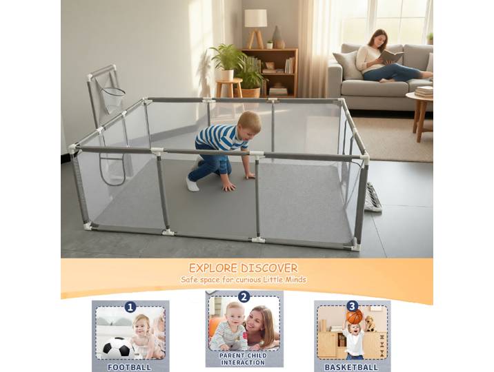IMBABY Parc pour bébé 74x50 pouces, enclos de jeu pour bébés et tout-petits, clôture de jeu pour bébé pour intérieur et extérieur avec maille respirante
