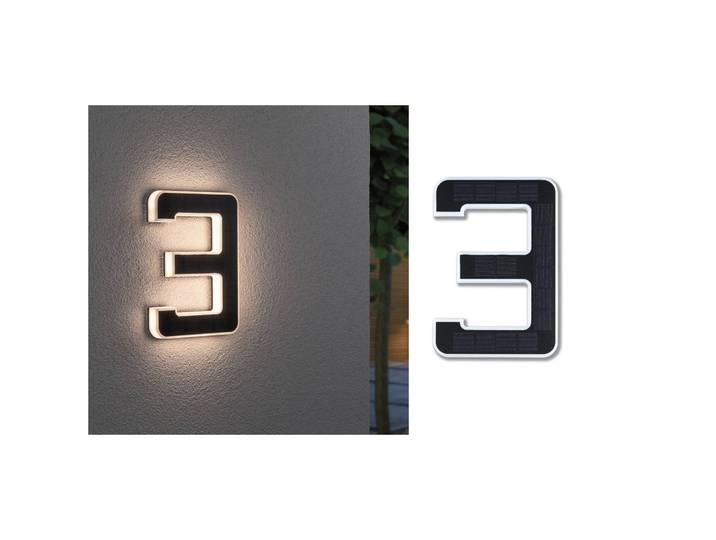 Paulmann LED-Solar-Hausnummer 3 Solar-Hausnummer, schwarz, Kunststoff, Modern