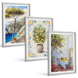BILDER SET 3er Set - 40x60 cm Silberner Rahmen - Gemälde von Zitronenbäumen
