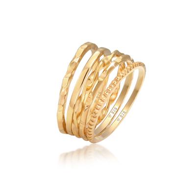 Ring-Set ELLI "Ring Stapelringe Stacking Basic 5er Set 925 Silber" Gr. 56, gold, Fingerringe, Damen, 56, ohne Stein, Silber 925 (Sterlingsilber)