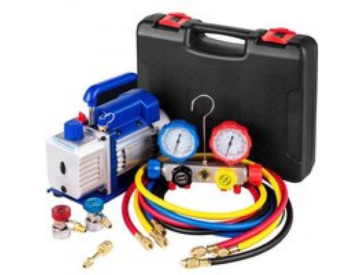 VEVOR Pompe à Vide Climatisation, 136 L/min, Pompe à Vide Frigoriste CVC 1/3 HP avec Kit Jauges de Collecteur à 4 Voies et Tuyau 1440 tr/min Sac de Transport pour Climatiseur Automobile Réfrigération