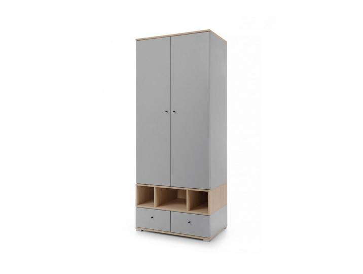 Deine Möbel 24 Kinderkleiderschrank OLAF 01 Kleiderschrank 2-türig 80 cm breit (Set, 2-St., Drehtürenschrank mit Schubladen) OLAF Kollektion Kinderzimmer Jugendzimmer Grau Eiche