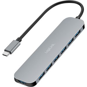 LogiLink USB-Hub 7-Port UA0457, grau, mit Metallgehäuse, 7 USB 3.0 Ports, Anschluss-Stecker USB-C