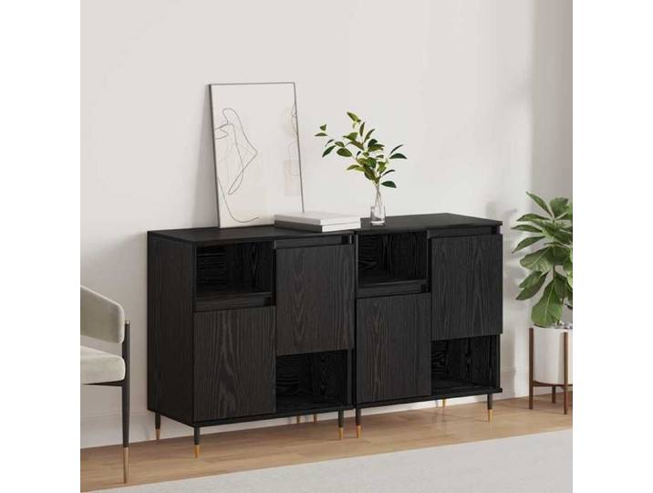 Ensemble de 2 Buffets Finition Chêne Noir en Bois d'Ingénierie et Fer