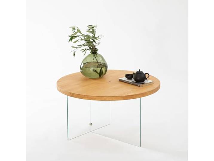 Hanah Home Moderner Couchtisch, 70 cm, 100% gehärtetes Glas & MDF-Gestell, Transparent & Eichenfarben Stilvolles & funktionales Design für jeden Raum