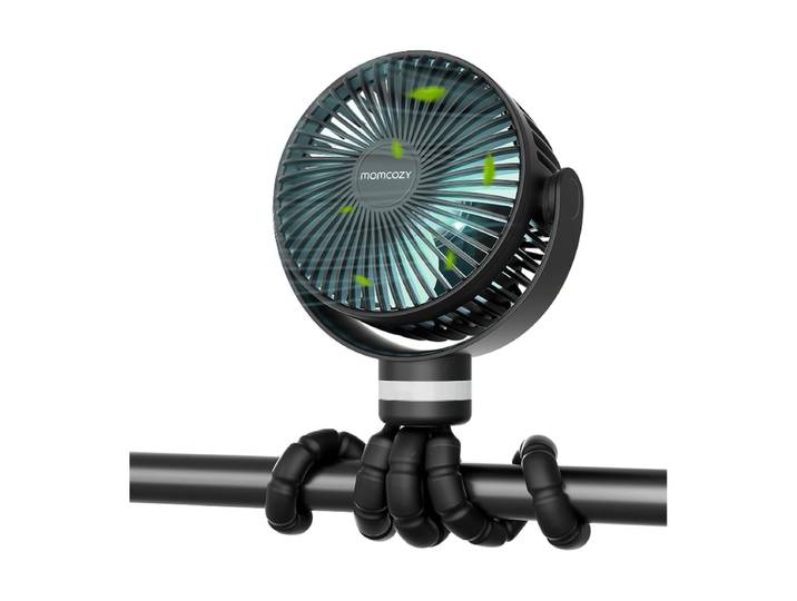 Momcozy Ventilateur portable , batterie 8000 mAh, 27 h autonomie, 4 vitesses, rotation 360°, éclairage LED, noir Peut se fixer sur poussettes et vélos, se poser sur une table
