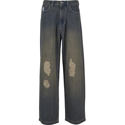 Bequeme Jeans KARL KANI "Karl Kani OG Distress Relaxed Baggy", Herren, Gr. 32, Normalgrößen, blau (dunkelblau), 64% Baumwolle, 19% Polyester, 17% Viskose, unifarben, Jeans