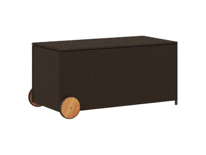 vidaXL Boîte de rangement de jardin et roues marron 190L poly rotin