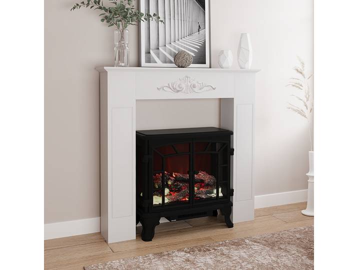HOMCOM Cadre Manteau Cheminée Bois Blanc 101x19x100 cm