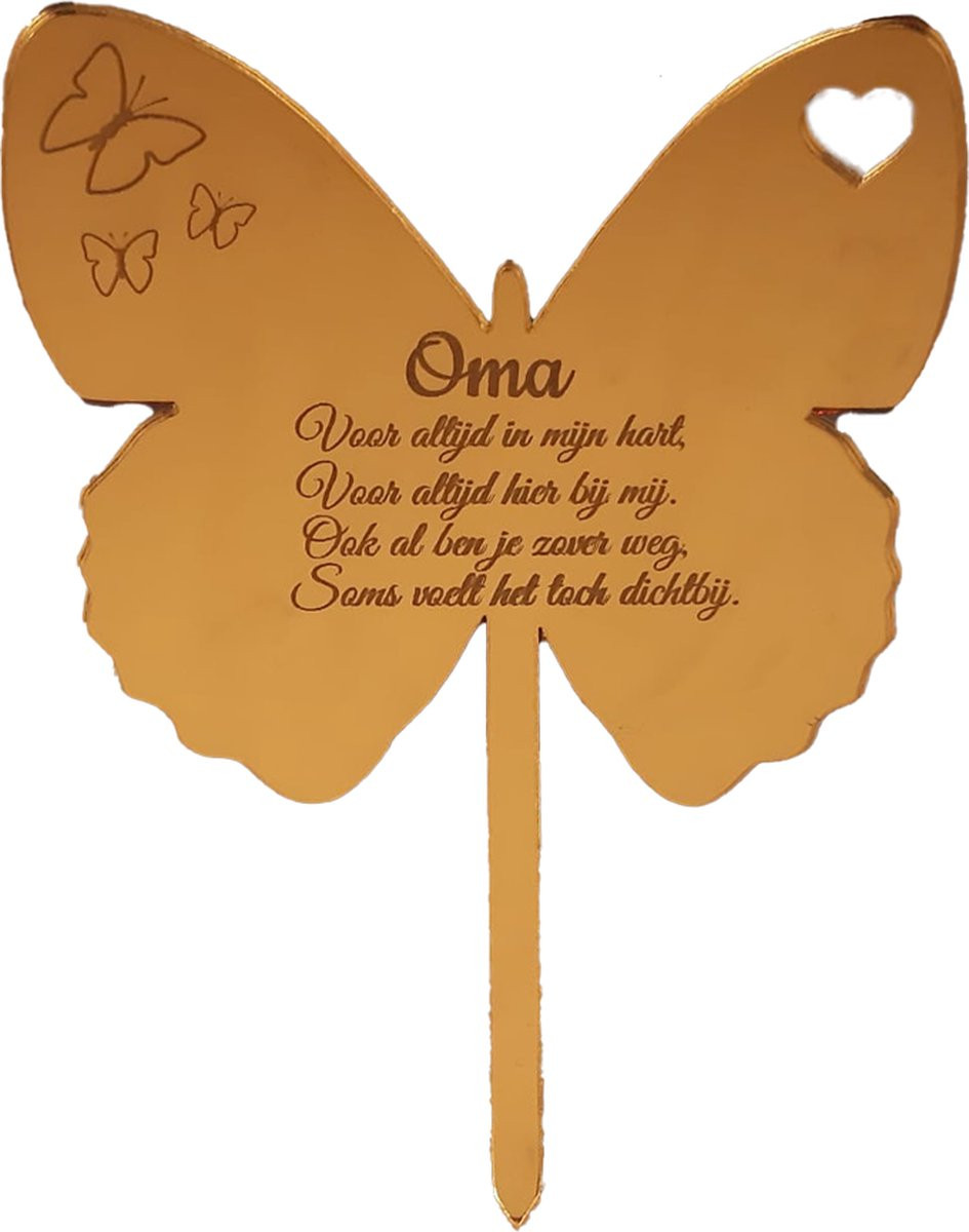 Grafsteker voor oma met vlinder in goud