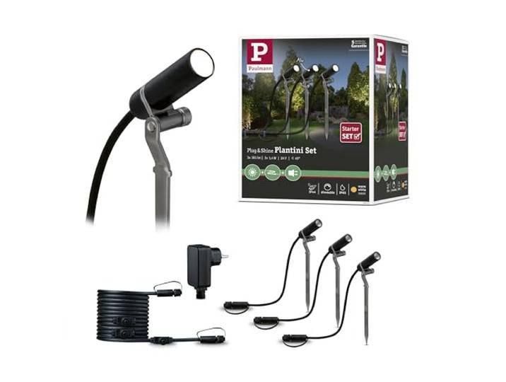 Paulmann 94154 Outdoor Plug&Shine Kit de base Spot extérieur Plantini\, 3000K\, 3x2\,5W\, 24V\, 40°\, Anthracite\, Alu