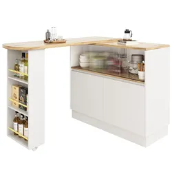 MODFU Sideboard Drehbar 360 Grad Weiß 120x45x103 cm mit Glasschiebetür, Ablageflächen und Schubladen, MDF Korpus, modern für Küche und Essbereich