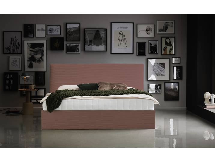 Bettgestell Melody , rosa (rosé), B:182cm H:107cm L:213cm, Bettgestell und seitliche Einfassung der Matratzen: Cord, ATLANTIC HOME COLLECTION, Betten, Bettgestell, mit Bettkasten und Lattenrost