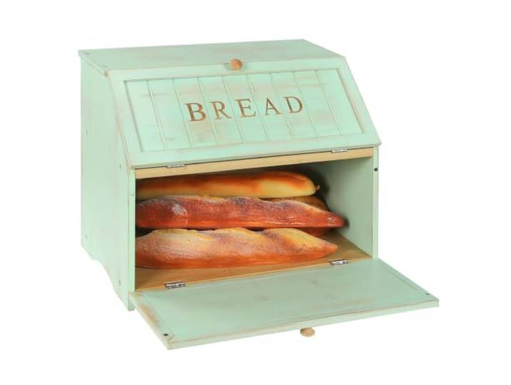 HOMEKOKO Doppelschichtige große Brotbox für Küchentheke, Retro-Design, Holz, große Kapazität, Brotaufbewahrungsbehälter (mintgrün)