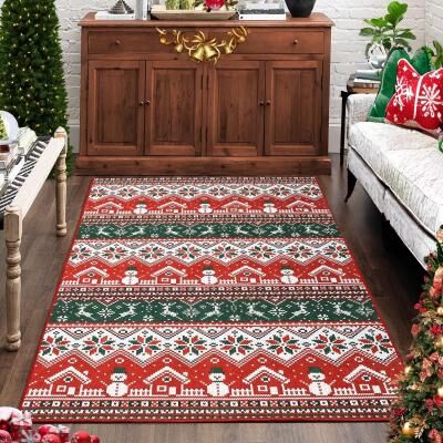Garvee Classic Christmas Snowman Snowflakes Pattern Area Rug