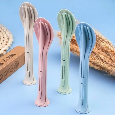Uplifted Trends Portable Wheat Straw Tableware Set Eco Friendly Travel Cutlery For Picnics And Camping green