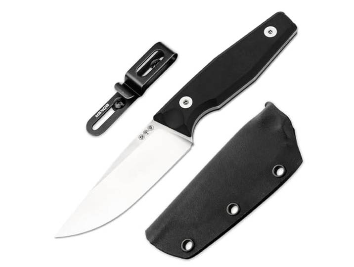 BÖKER GERMANY Daily Knives AK4 14C28N - Sandvik Fulltang Messer feststehend EDC Messer 42a konform mit 9,8 cm Sandvik Klinge & Kydexscheide - Fahrtenmesser mit Richlite Griff schwarz - Made in Germany
