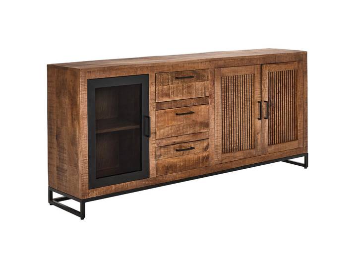 Landscape Sideboard, Natur, Metall, Mangoholz,Mangoholz,Mangoholz, vollmassiv, Holzoptik, 2 Fächer, 3 Schublade(n) Schubladen, 175x80x40 cm, stehend, Holzmöbel, Kleinmöbel Holz, Holzkommoden, Sideboards Holz
